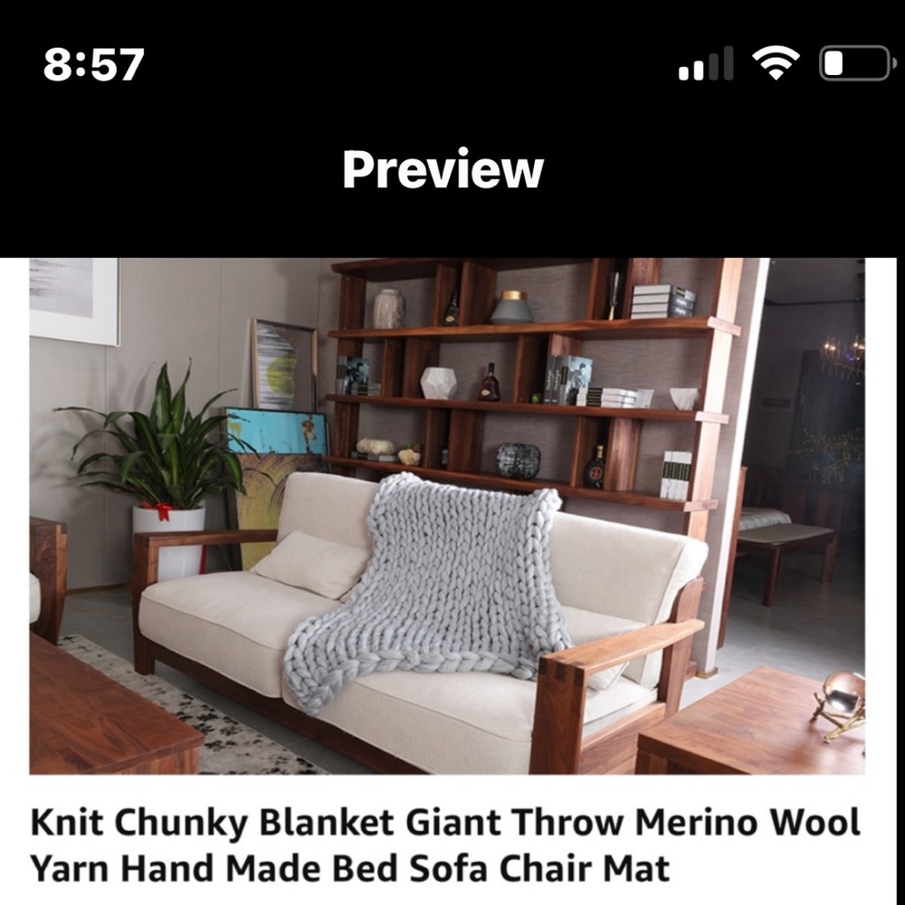 Knit Chunky Blanket Throw Merino Wool Yarn hand made 50”x 64”